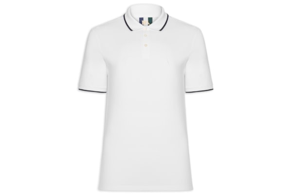 Polo Masculina Manga Curta Piquet Friso – Branco