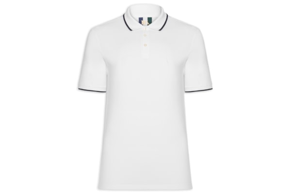 Polo Masculina Manga Curta Piquet Friso – Branco