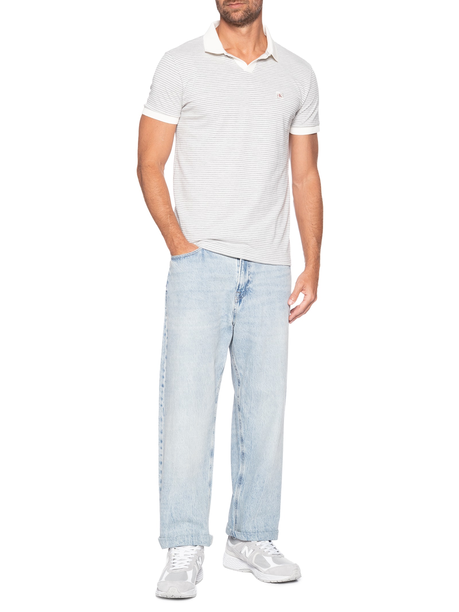 Polo Masculina Manga Curta Piquet Jacquard Branco Calvin Klein Jeans