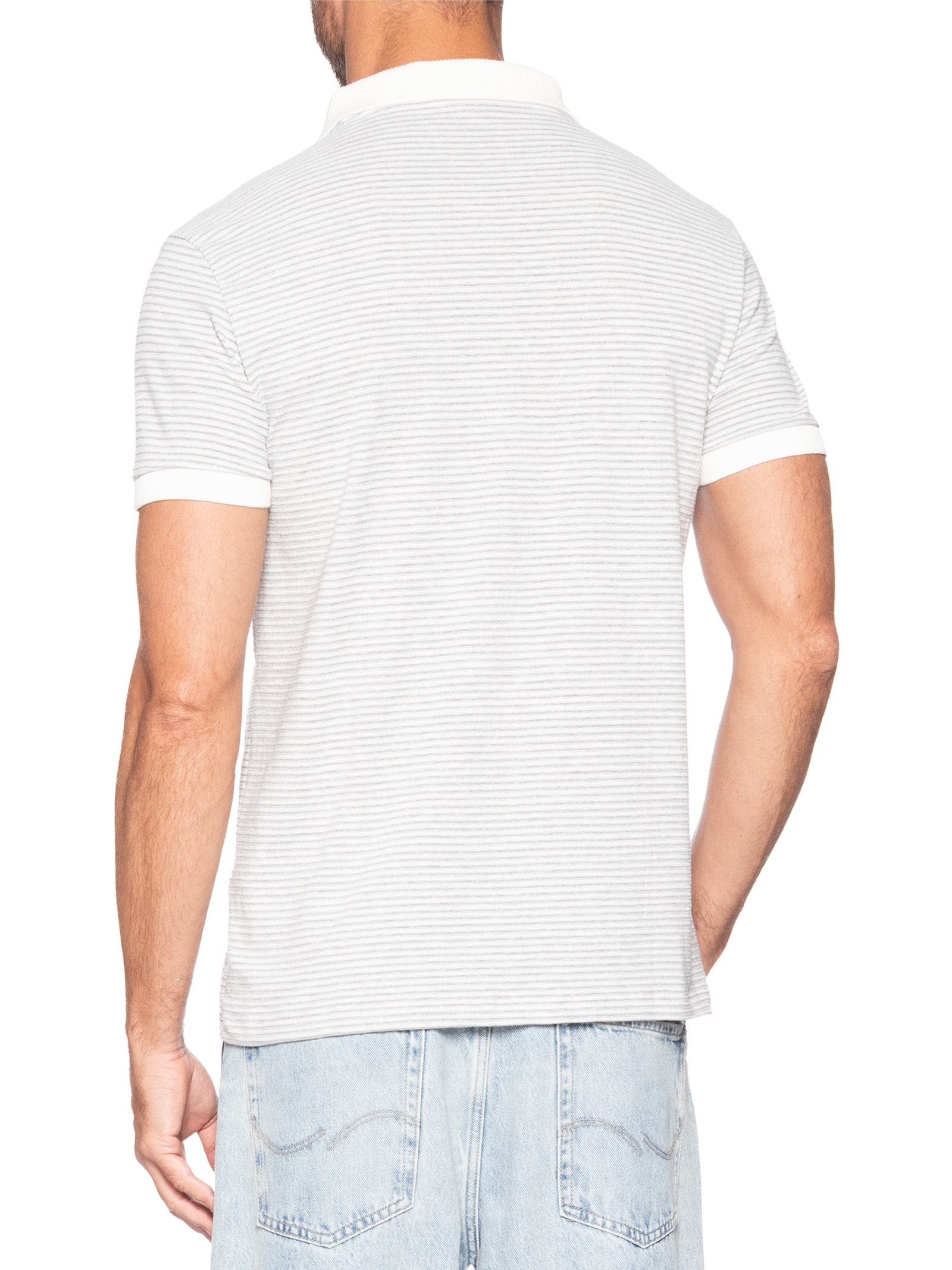 Polo Masculina Manga Curta Piquet Jacquard Branco Calvin Klein Jeans