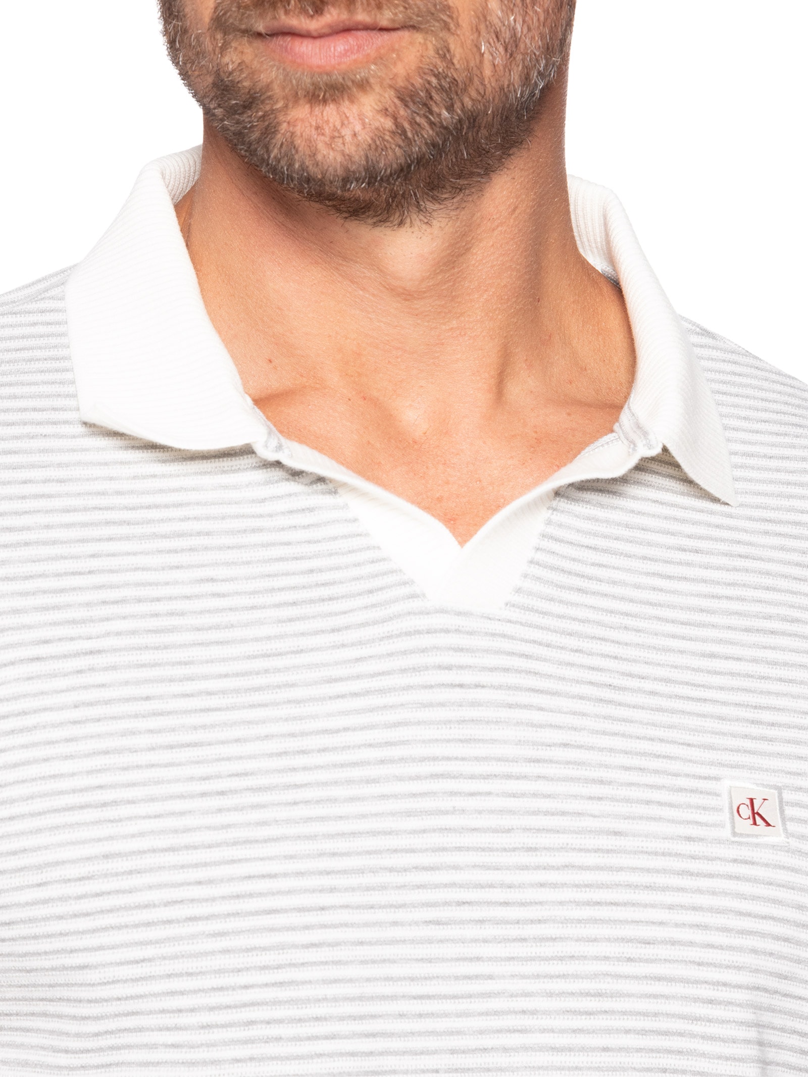 Polo Masculina Manga Curta Piquet Jacquard Branco Calvin Klein Jeans