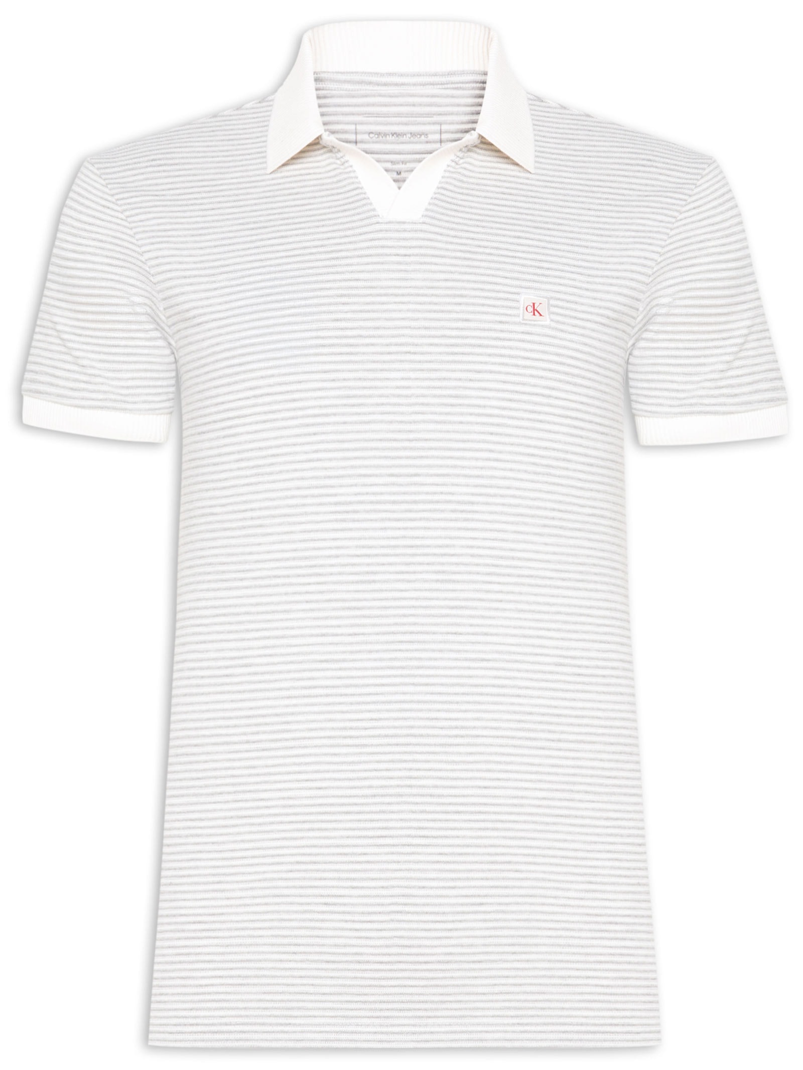Polo Masculina Manga Curta Piquet Jacquard Branco Calvin Klein Jeans