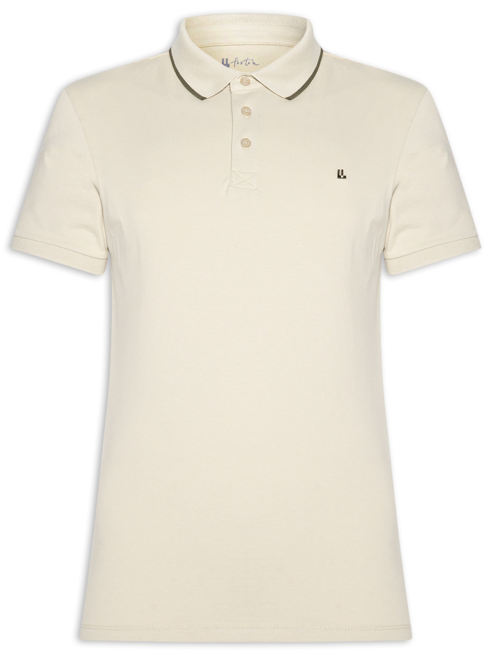Polo Masculina Manga Curta Piquet Pima Friso Bege Foxton