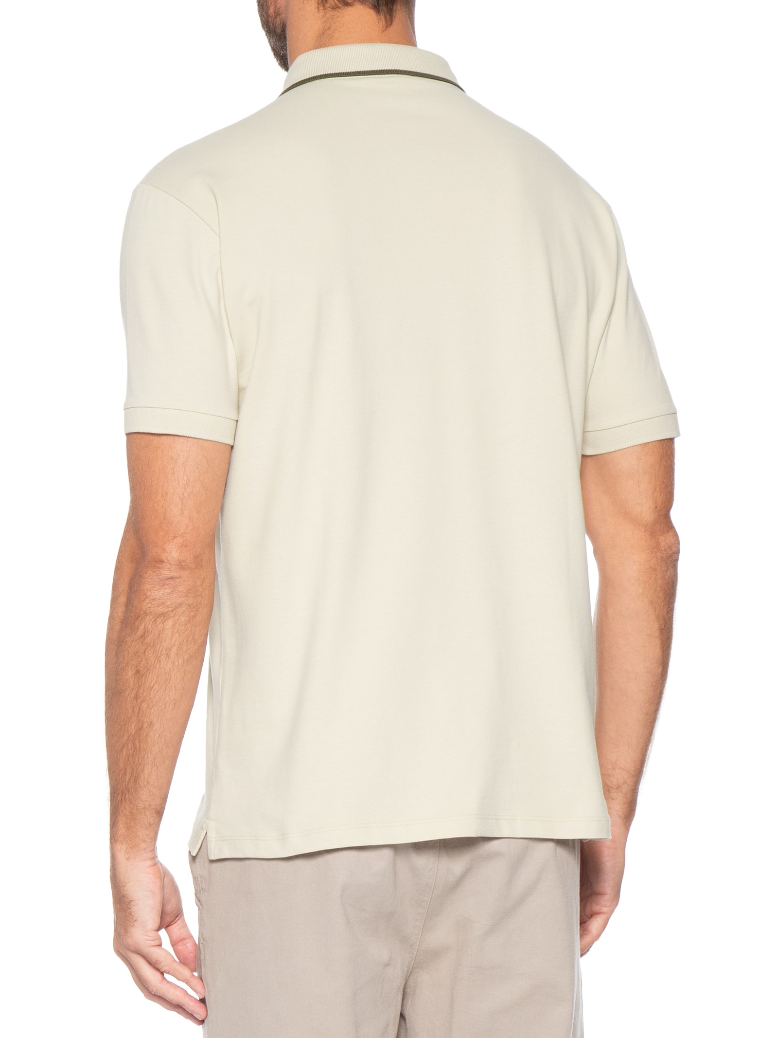 Polo Masculina Manga Curta Piquet Pima Friso Bege Foxton