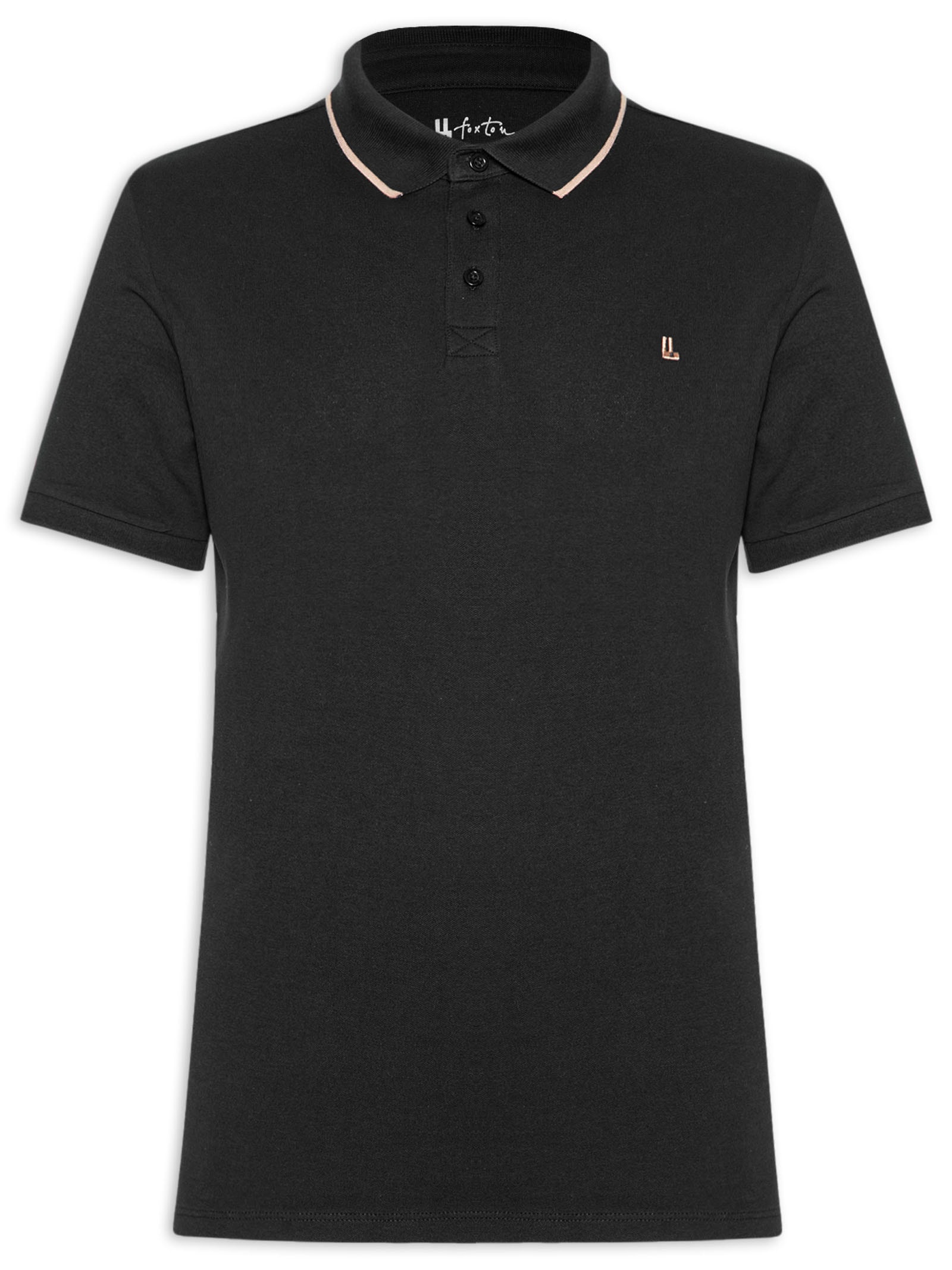 Polo Masculina Manga Curta Piquet Pima Friso Preto Foxton