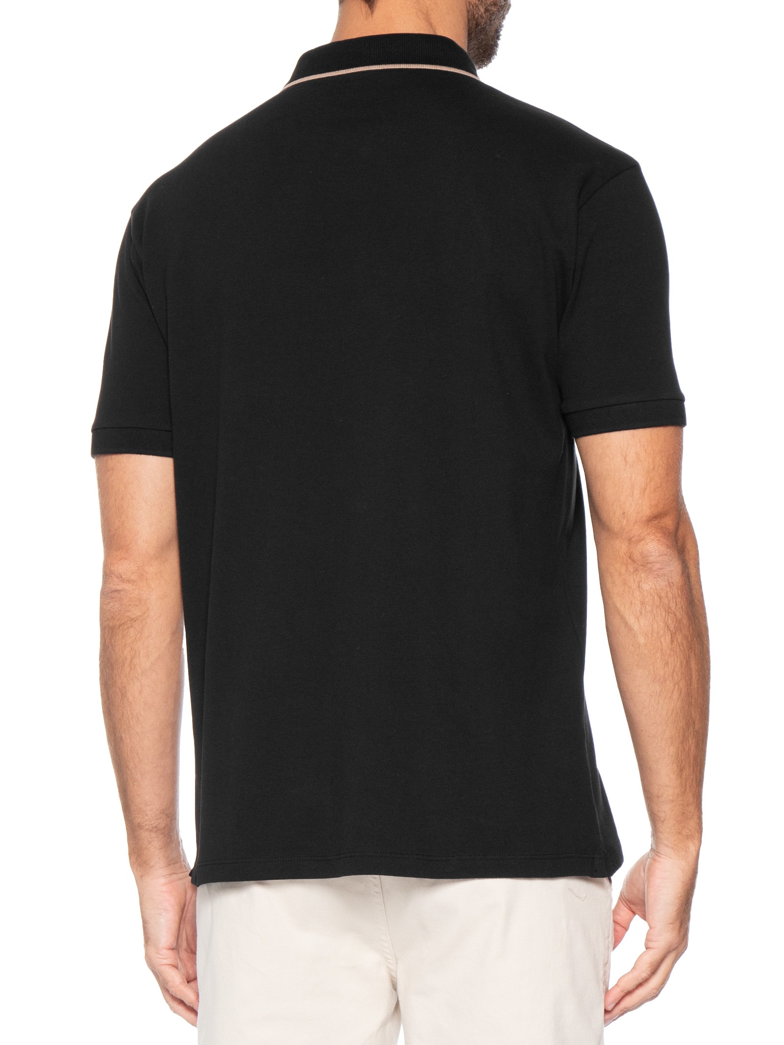 Polo Masculina Manga Curta Piquet Pima Friso Preto Foxton