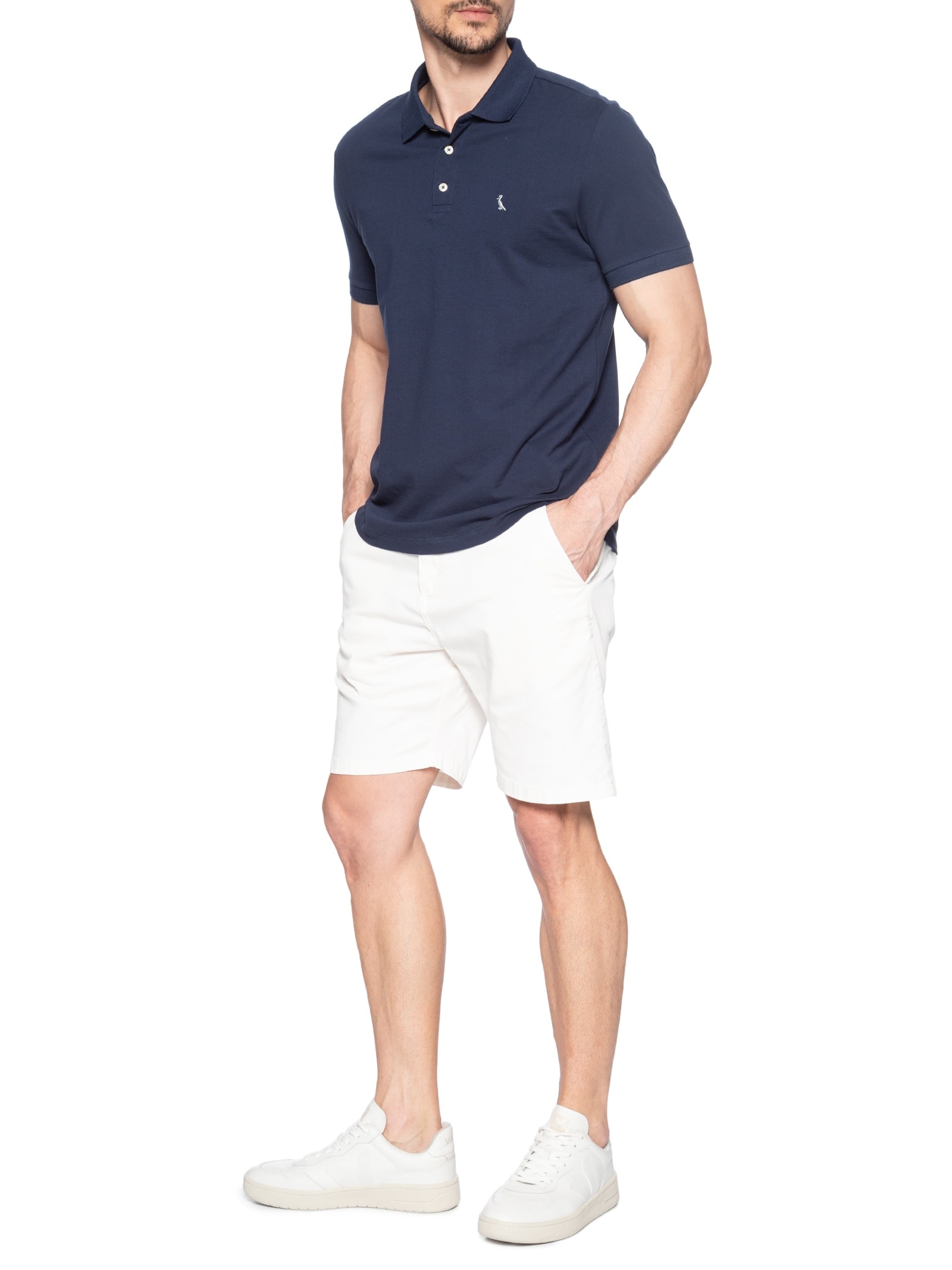 Polo Masculina Manga Curta Piquet Rico Azul Reserva