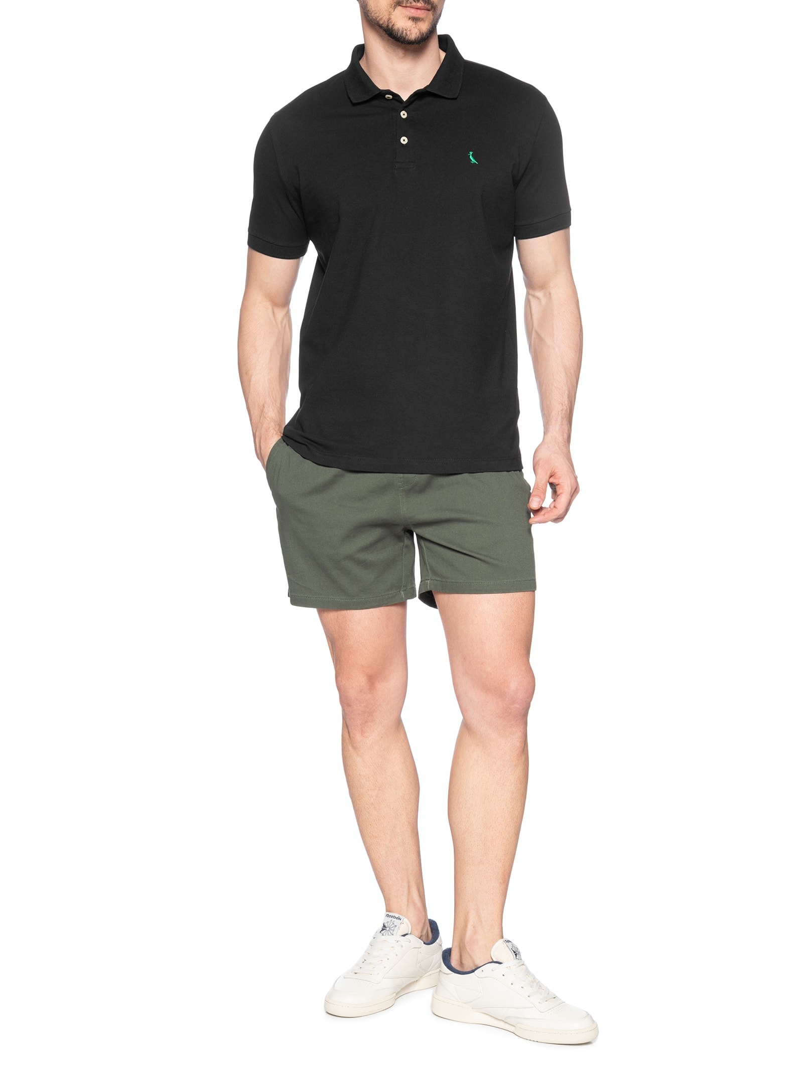 Polo Masculina Manga Curta Piquet Rico Preto Reserva