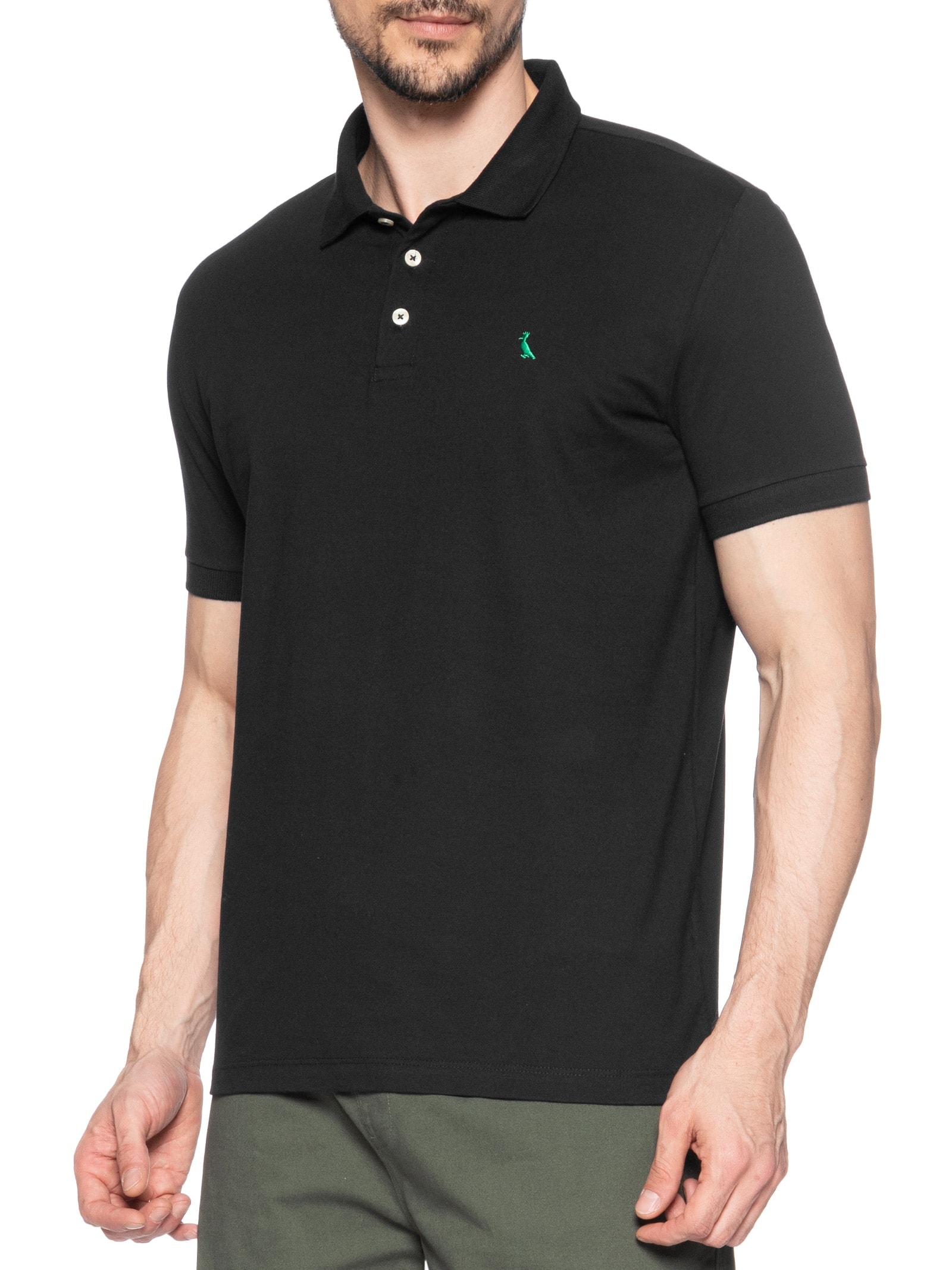 Polo Masculina Manga Curta Piquet Rico Preto Reserva