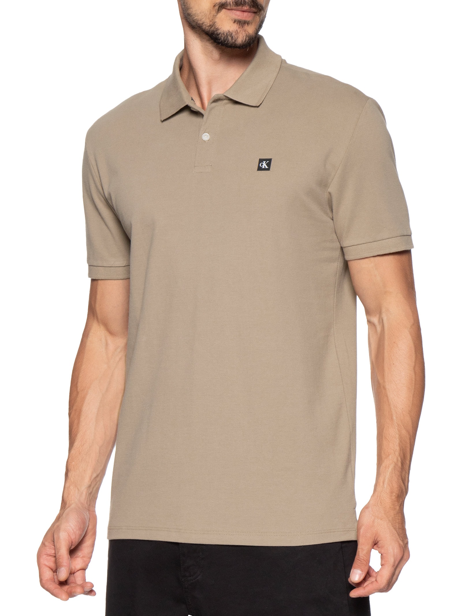 Polo Masculina Manga Curta Premium Bege Calvin Klein Jeans