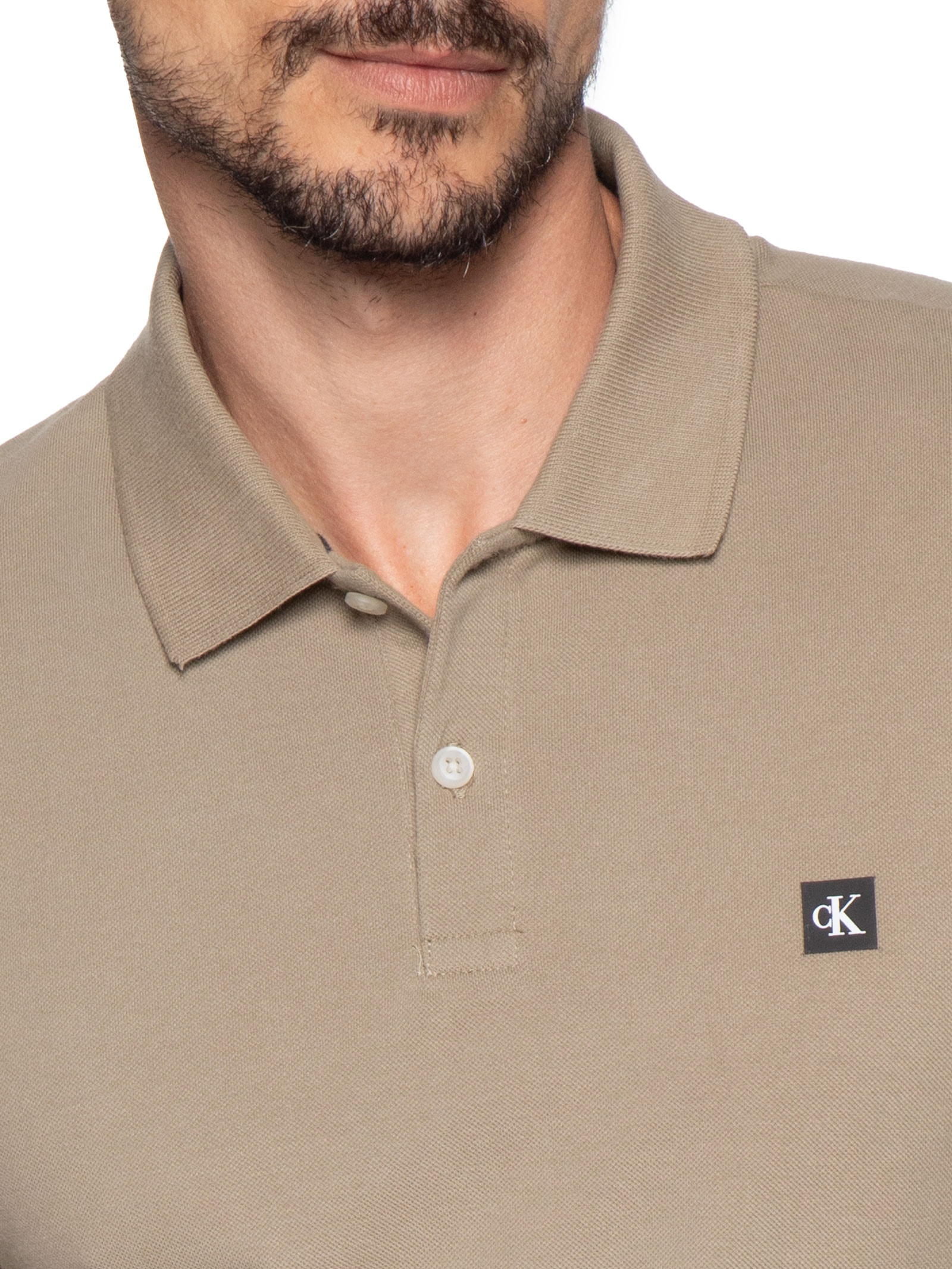 Polo Masculina Manga Curta Premium Bege Calvin Klein Jeans