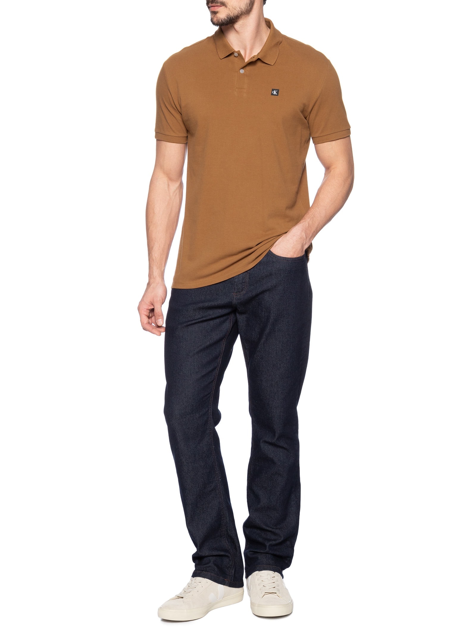 Polo Masculina Manga Curta Premium Marrom Calvin Klein Jeans