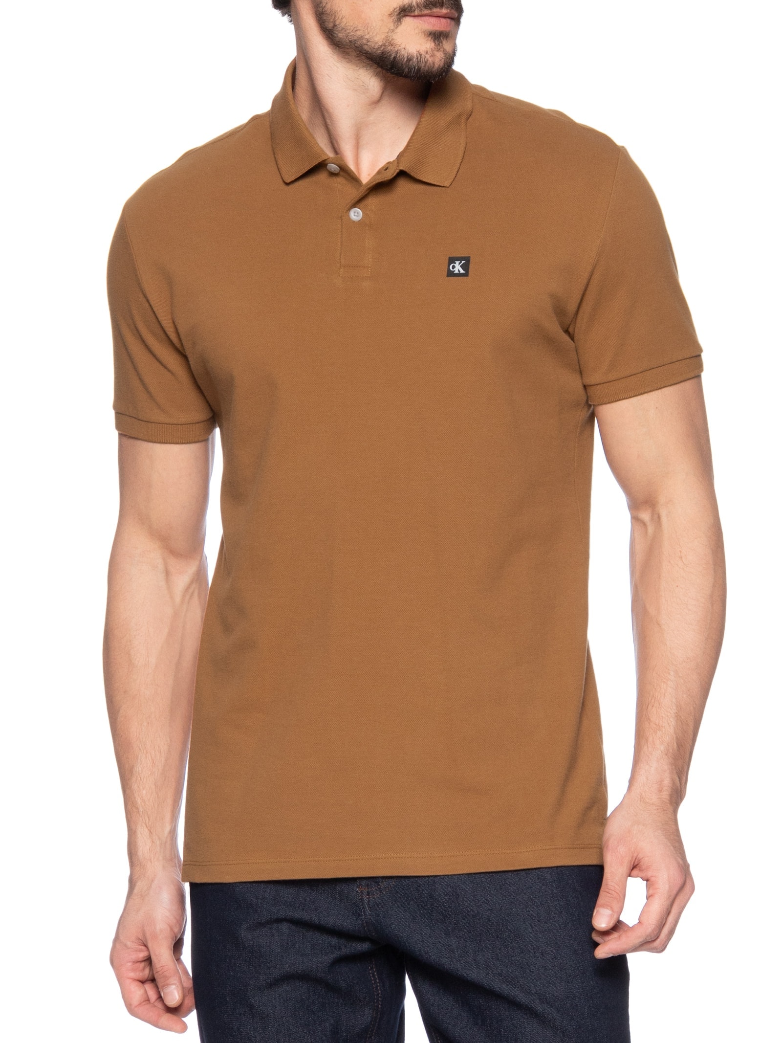Polo Masculina Manga Curta Premium Marrom Calvin Klein Jeans