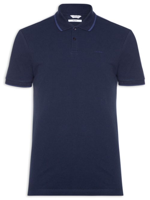 Polo Masculina Manga Curta Regular Básica Com Friso - Azul