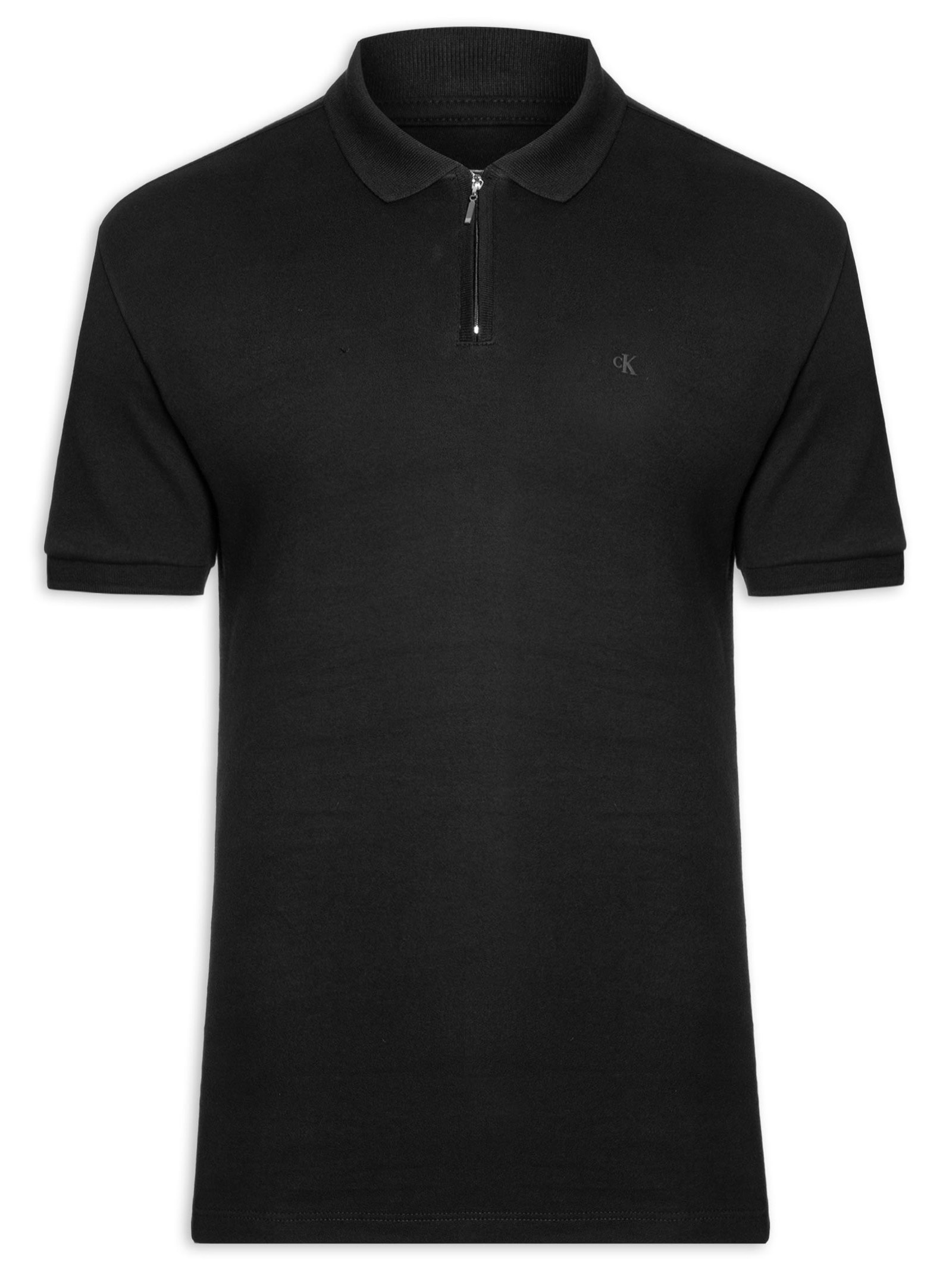Polo Masculina Manga Curta Regular Suedine Com Zíper - Preto