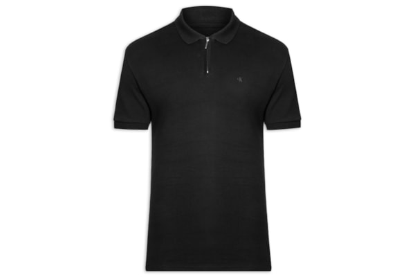 Polo Masculina Manga Curta Regular Suedine Com Zíper - Preto