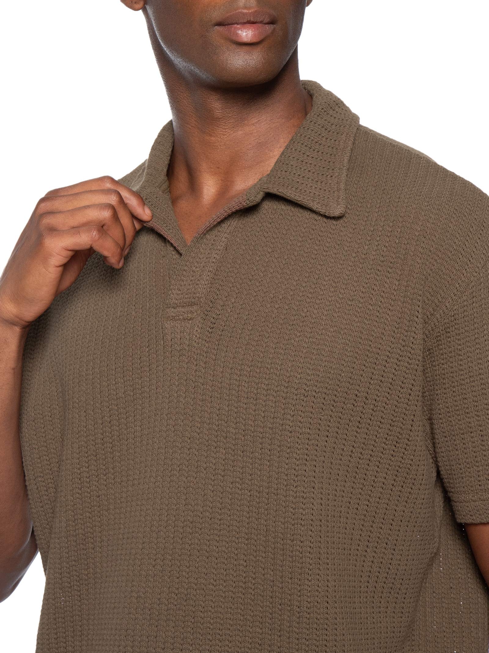 Polo Masculina Manga Curta Rustic Knit – Marrom – Osklen Osklen