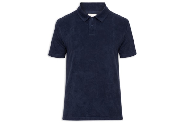 Polo Masculina Manga Curta Slim Atoalhada - Azul