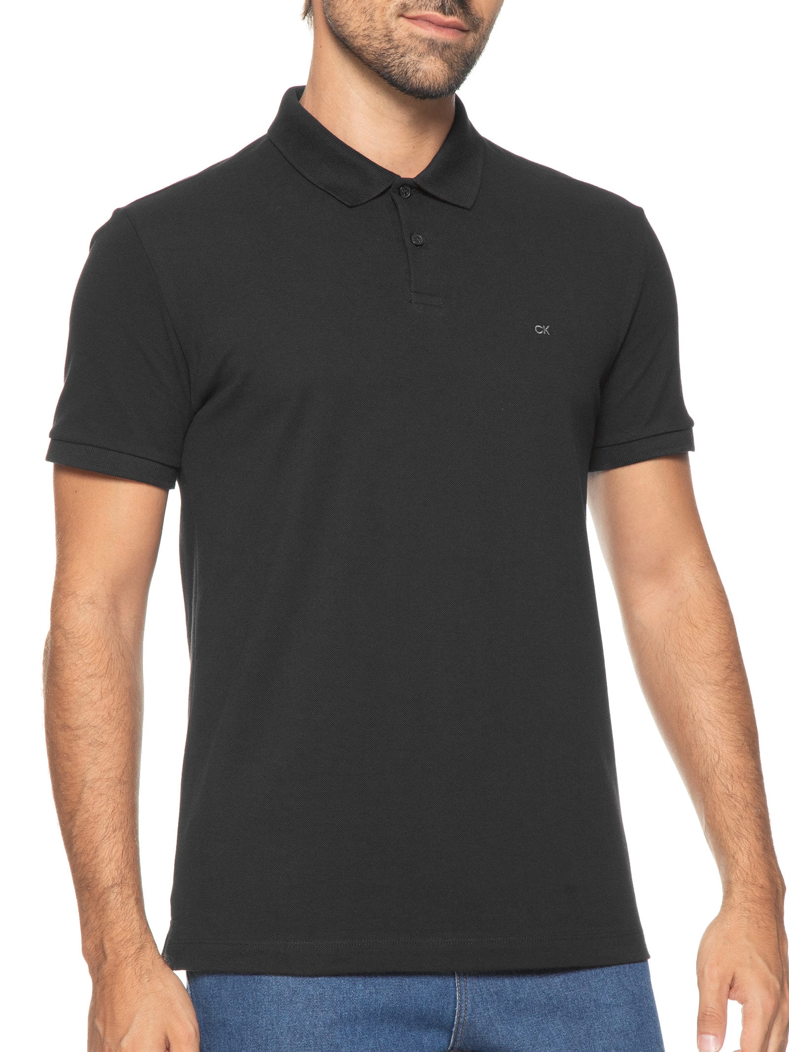 Polo Masculina Manga Curta Slim Básica Sem Friso Preto Calvin Klein - White Label