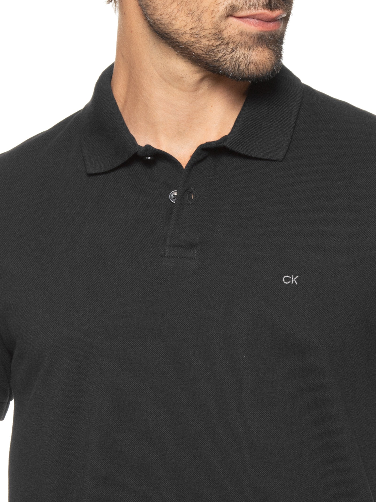 Polo Masculina Manga Curta Slim Básica Sem Friso Preto Calvin Klein - White Label