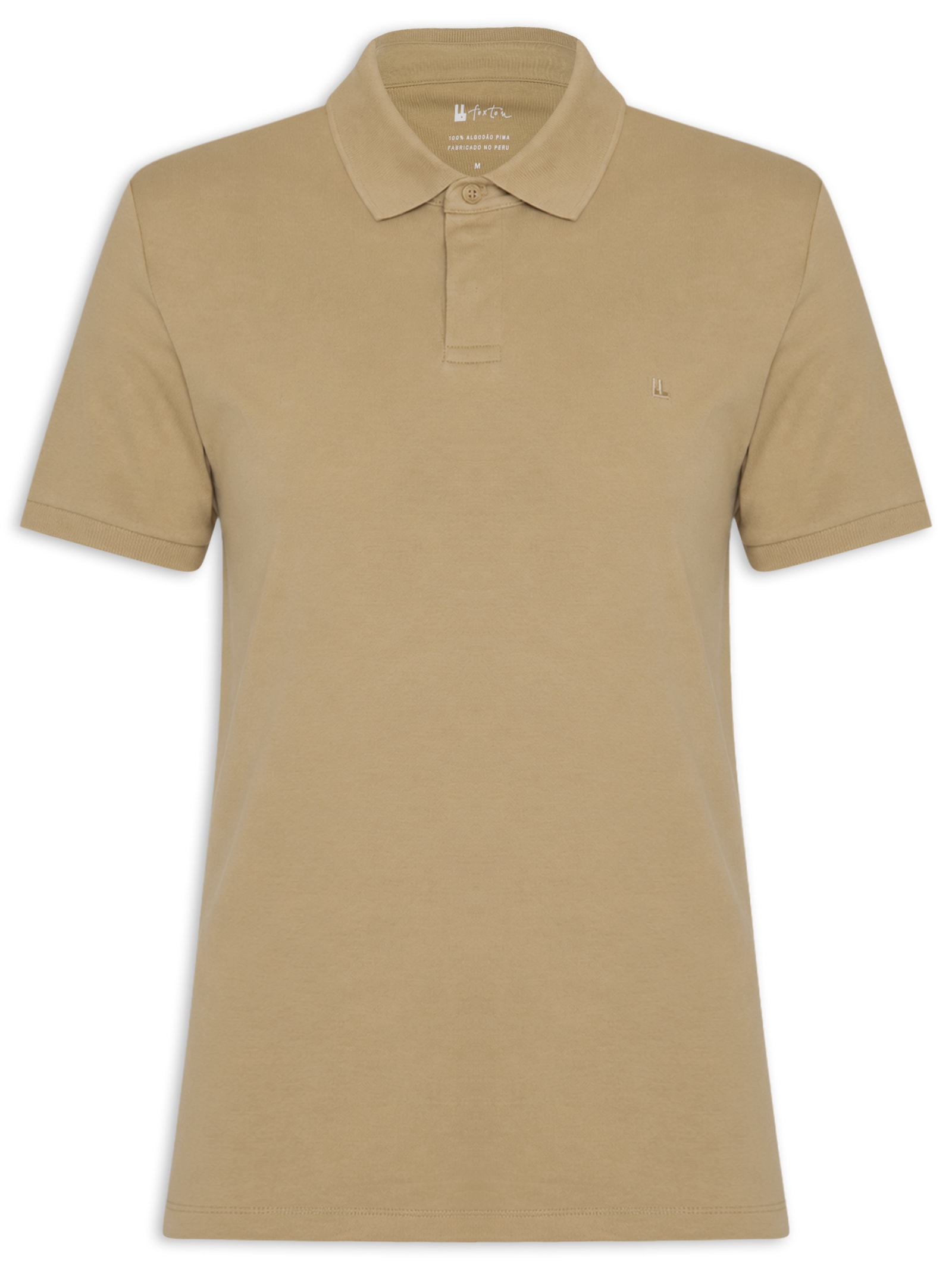 Polo Masculina Manga Curta Suedine Pima Bege Foxton