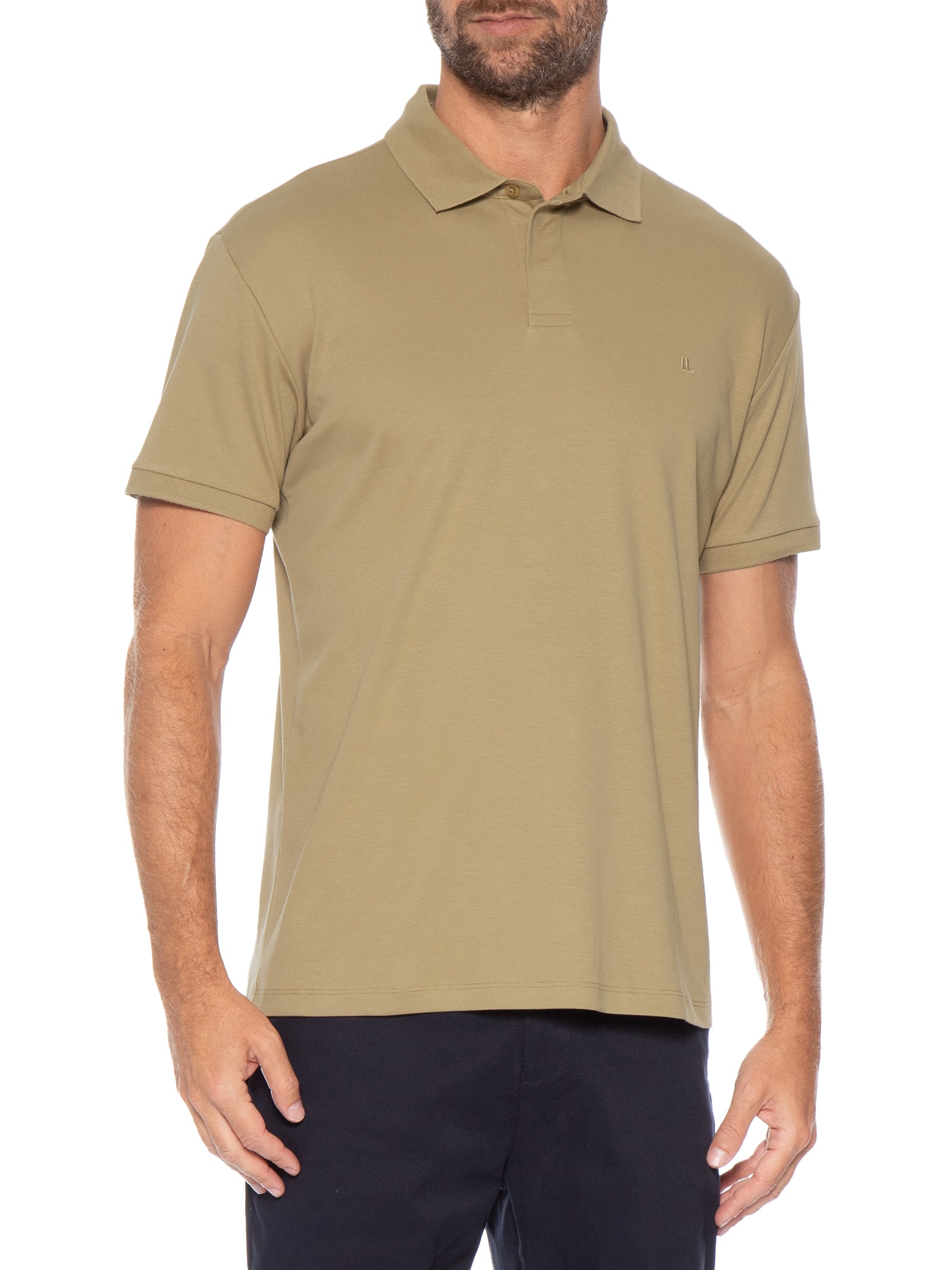 Polo Masculina Manga Curta Suedine Pima Bege Foxton