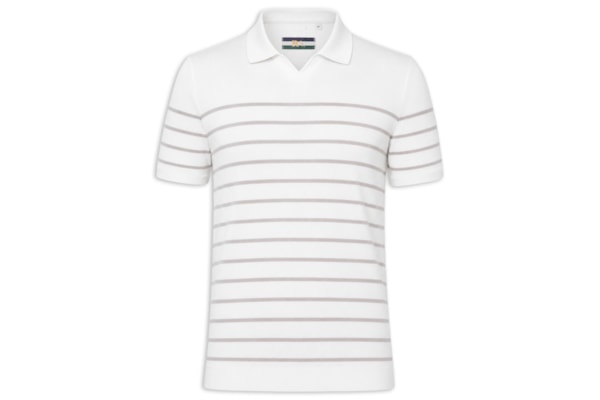Polo Masculina Manga Curta Tricot Navy - Branco