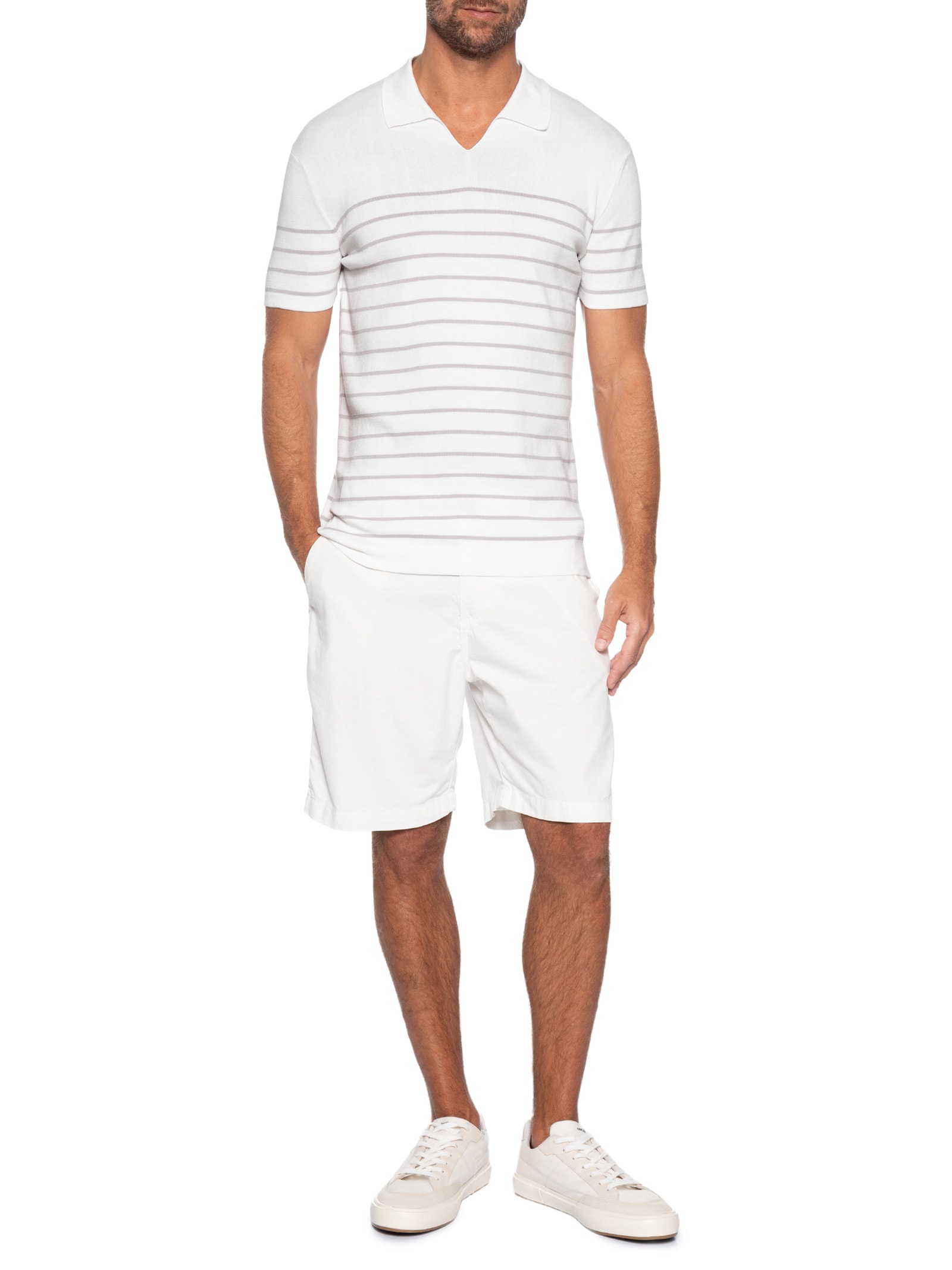Polo Masculina Manga Curta Tricot Navy Branco Reserva