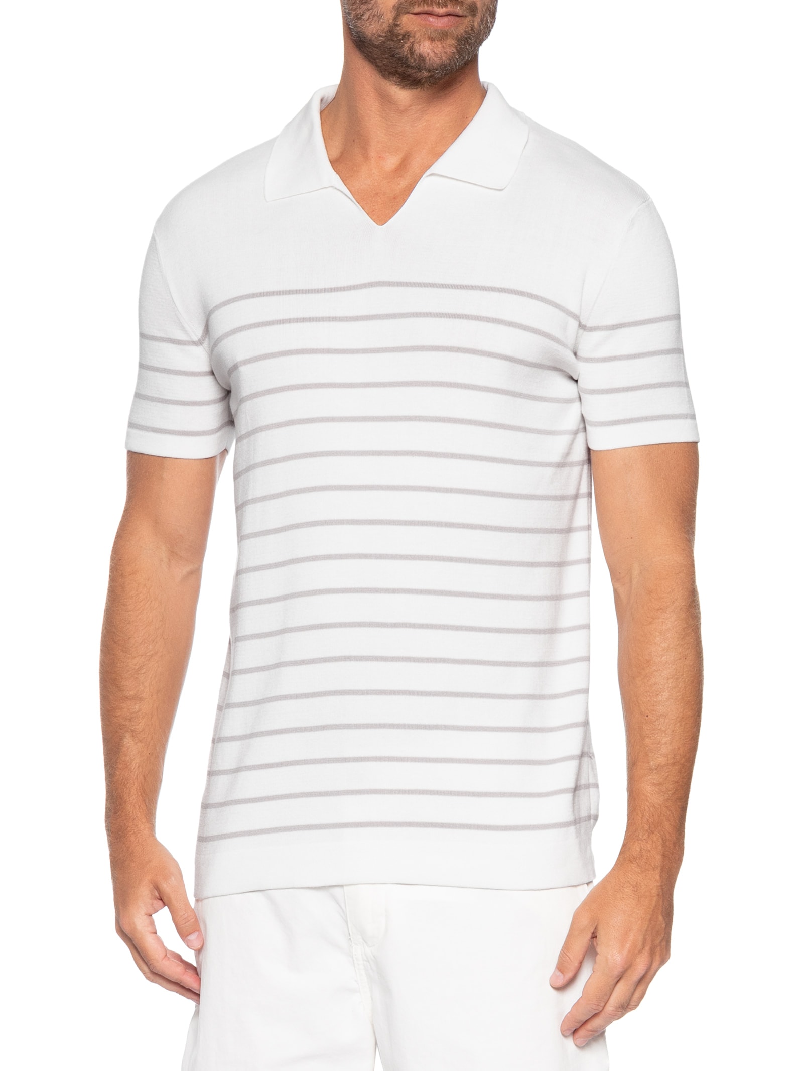 Polo Masculina Manga Curta Tricot Navy Branco Reserva