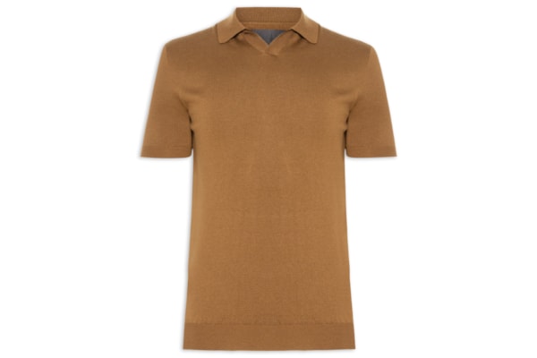 Polo Masculina Manga Curta Tricot Tencel - Marrom