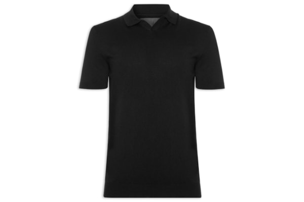 Polo Masculina Manga Curta Tricot Tencel - Preto