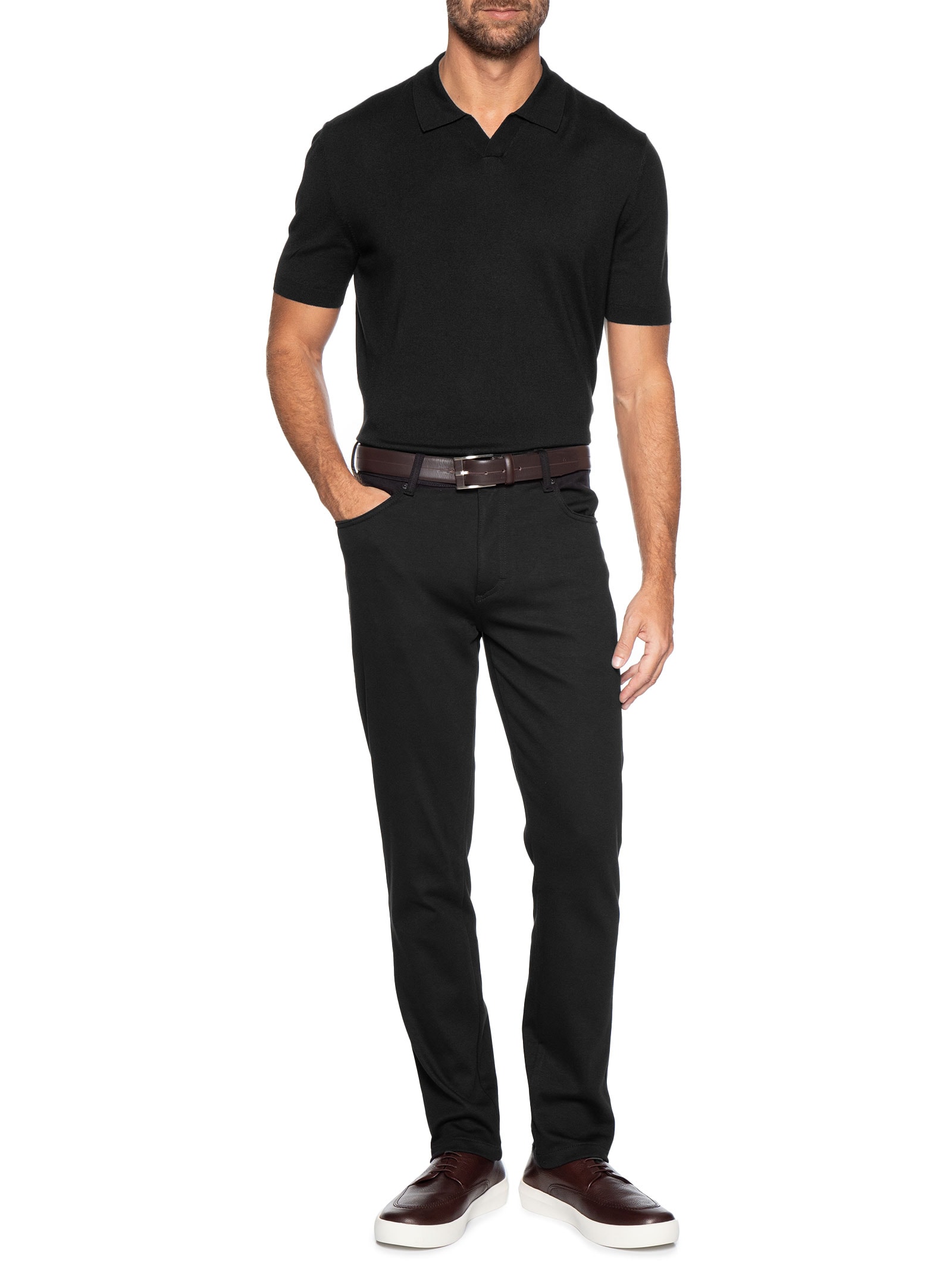 Polo Masculina Manga Curta Tricot Tencel Preto Oficina Reserva