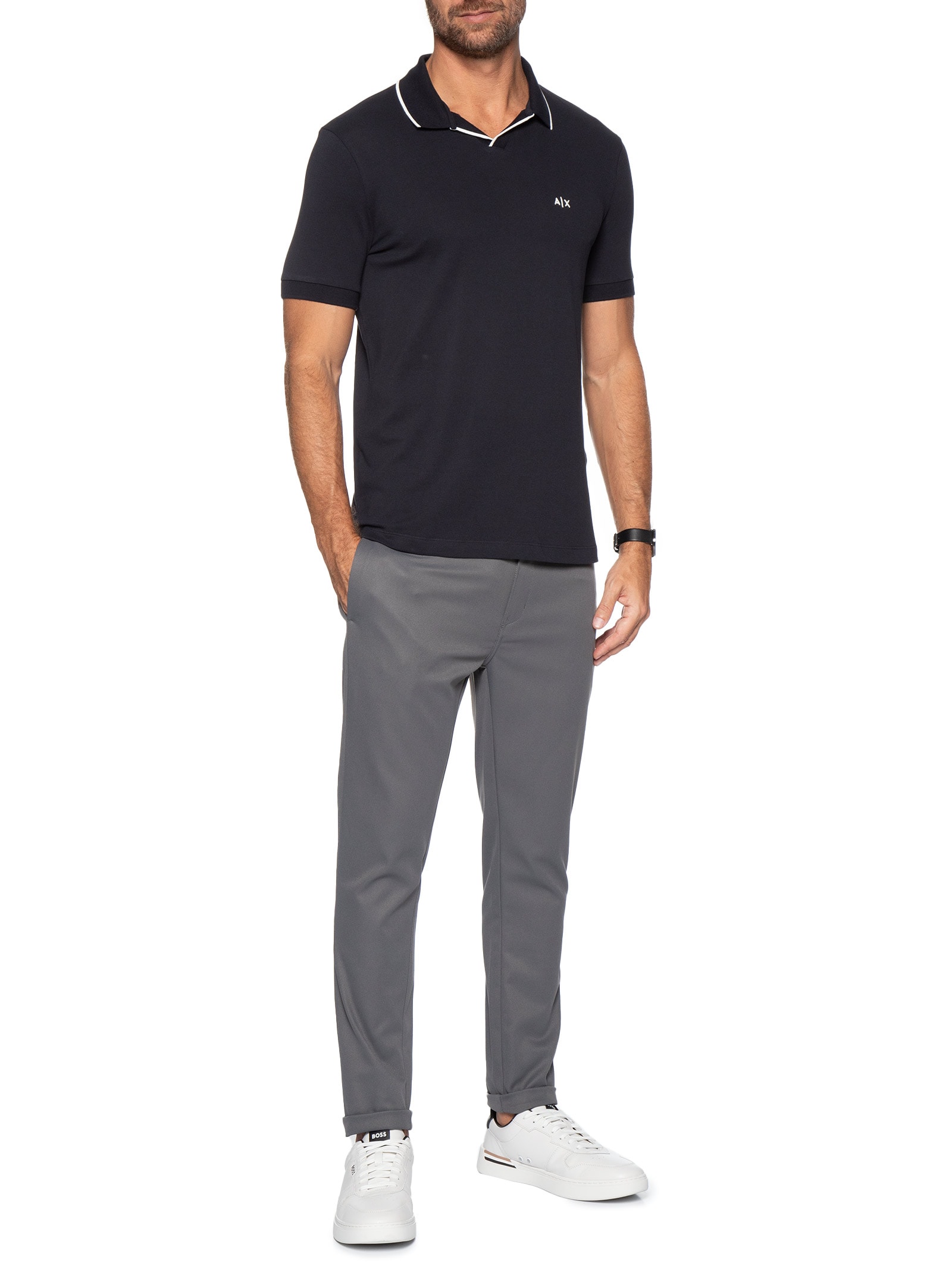 Pólo Masculina Manga Curta Vista Aberta Azul Armani Exchange