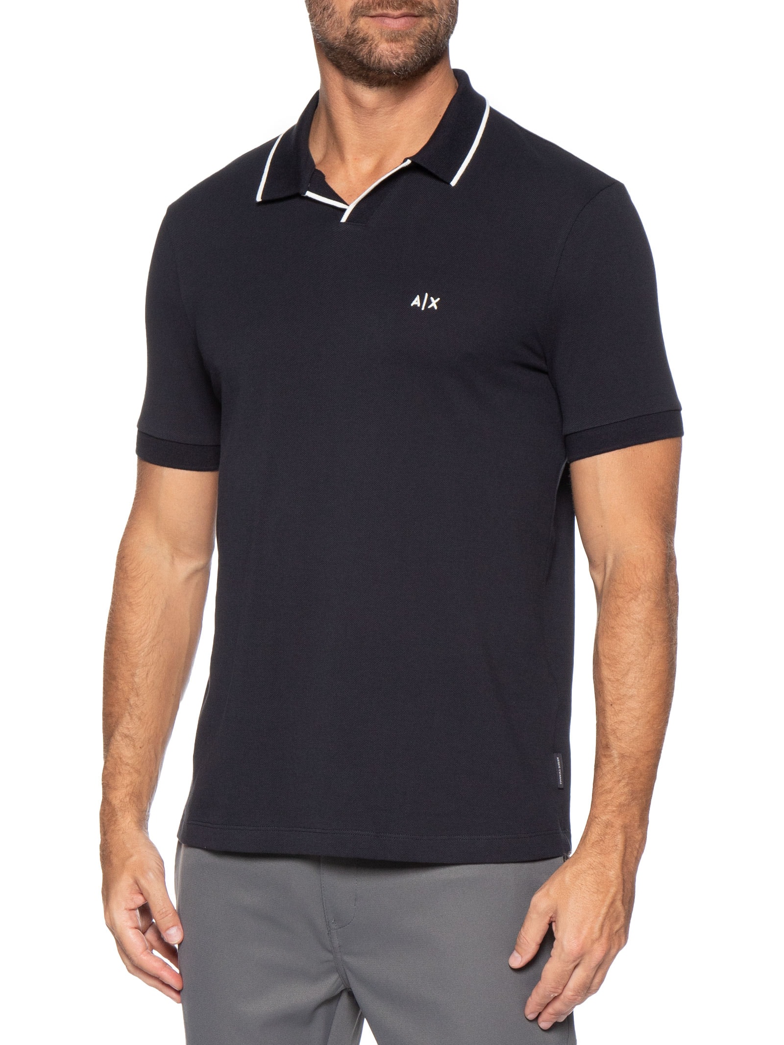 Pólo Masculina Manga Curta Vista Aberta Azul Armani Exchange