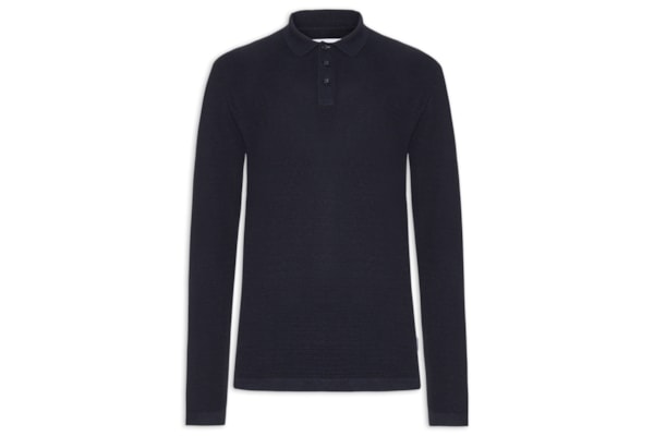 Polo Masculina Manga Longa Em Tricot - Azul