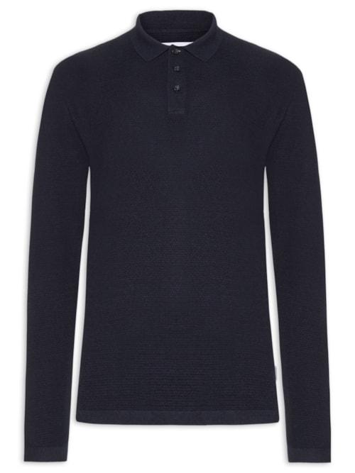 Polo Masculina Manga Longa Em Tricot – Azul
