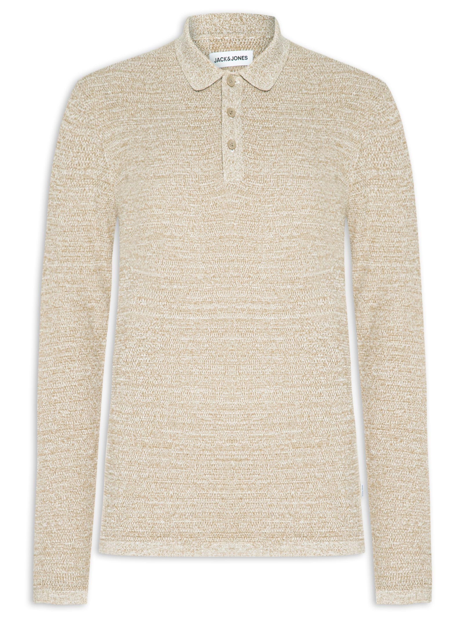 Polo Masculina Manga Longa Em Tricot Bege Jack & Jones