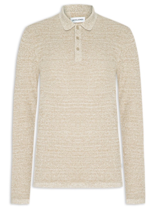 Polo Masculina Manga Longa Em Tricot – Bege