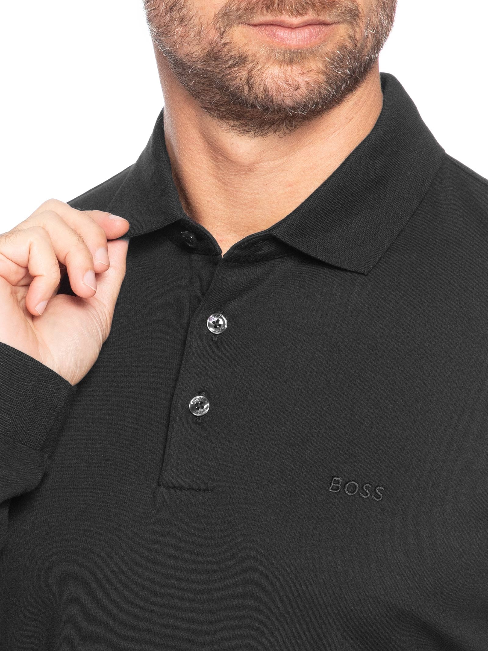 Polo Masculina Manga Longa Pado 30 Slim fit  Preto Boss