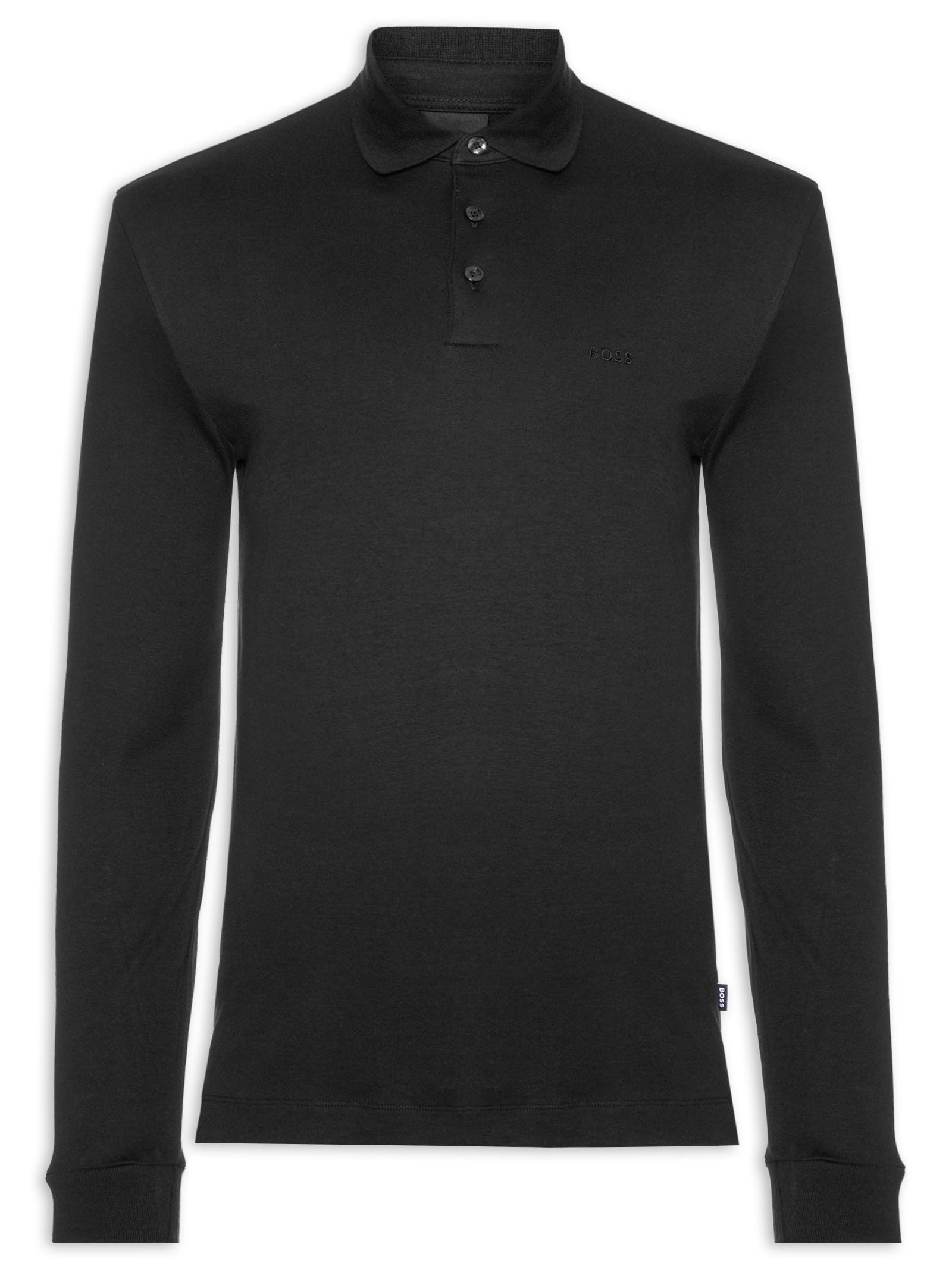 Polo Masculina Manga Longa Pado 30 Slim fit  Preto Boss