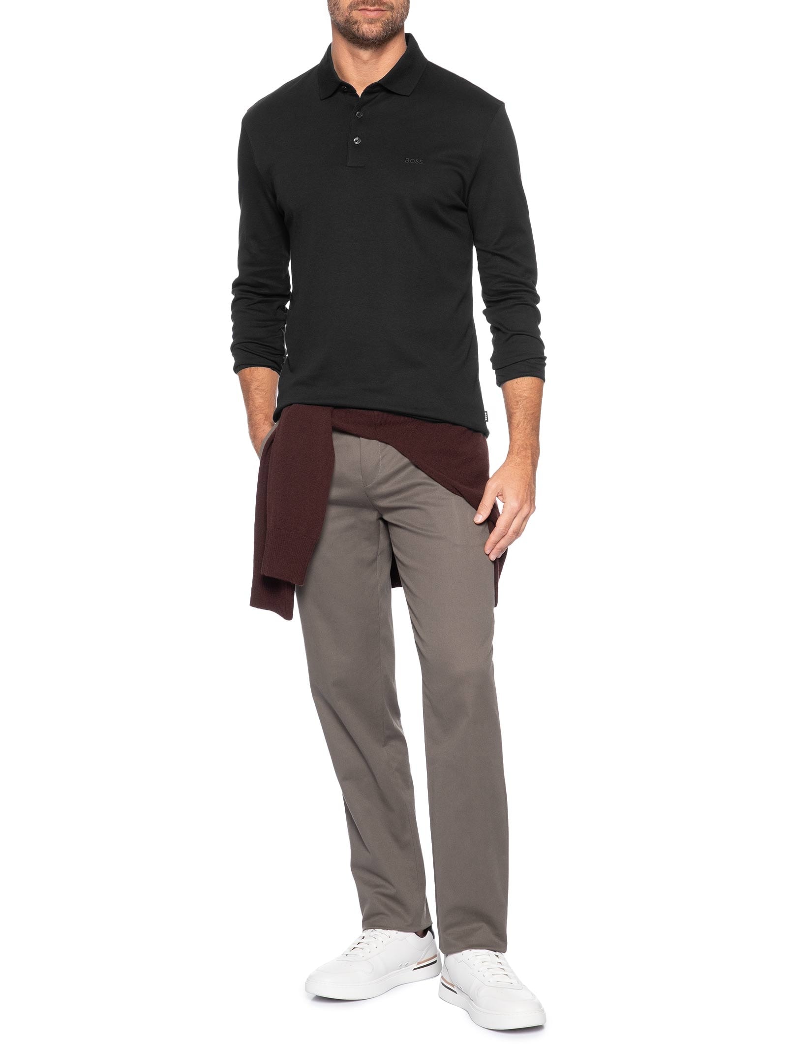 Polo Masculina Manga Longa Pado 30 Slim fit  Preto Boss