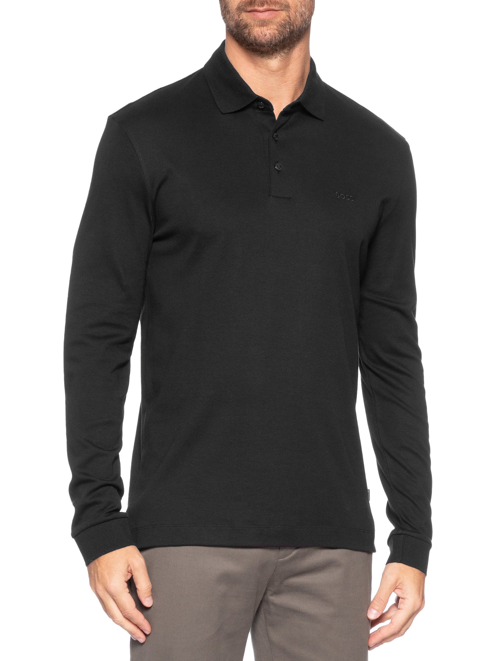 Polo Masculina Manga Longa Pado 30 Slim fit  Preto Boss