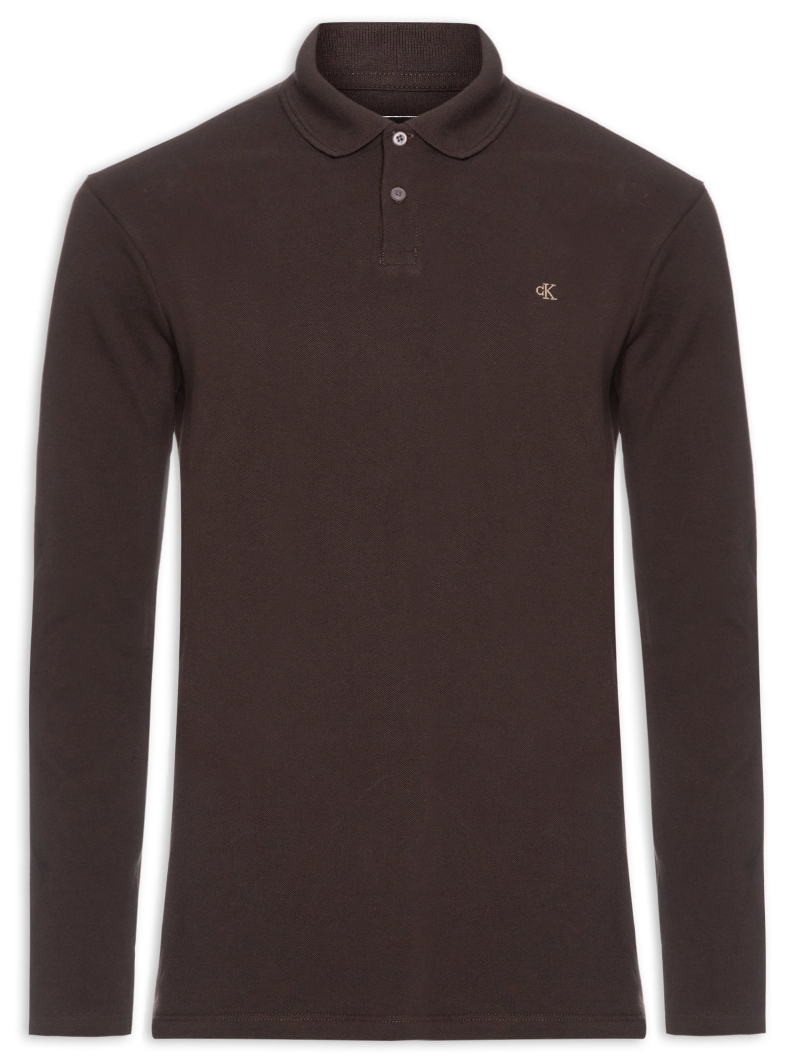 Polo Masculina Manga Longa Regular CK Bordado Marrom Calvin Klein Jeans