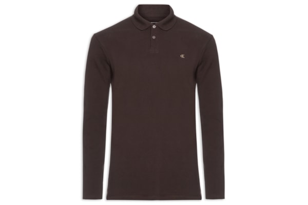 Polo Masculina Manga Longa Regular CK Bordado - Marrom