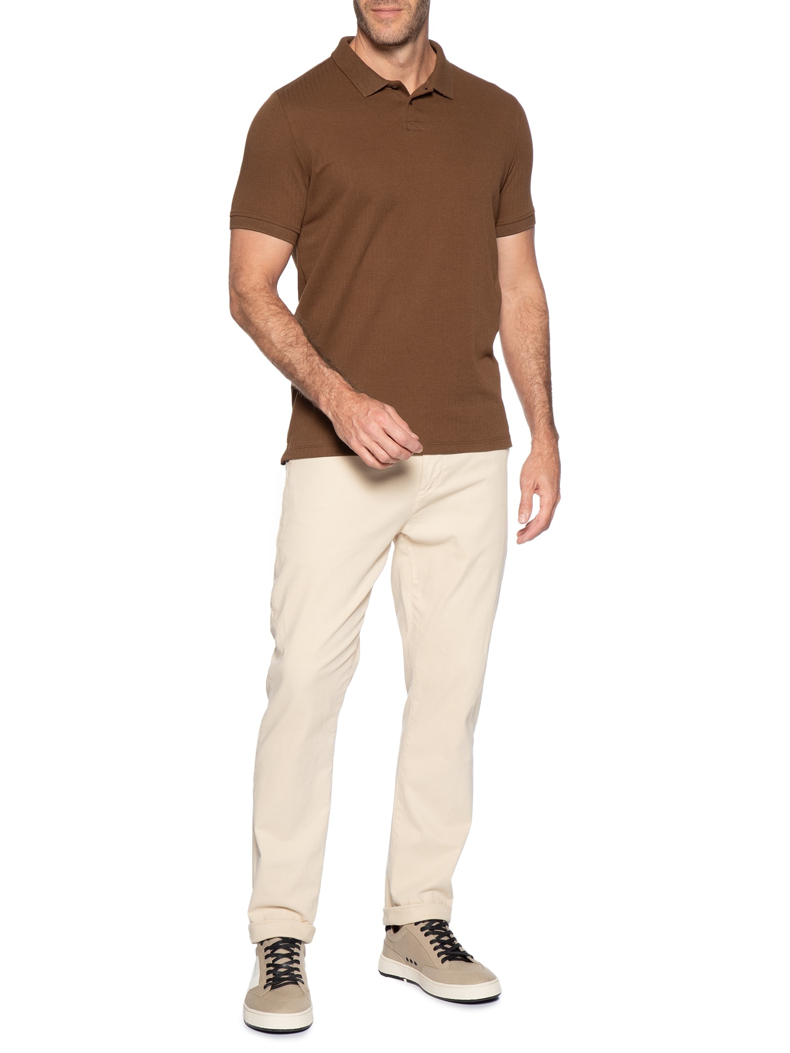 Polo Masculina Maquinetado Lina – Marrom Reserva