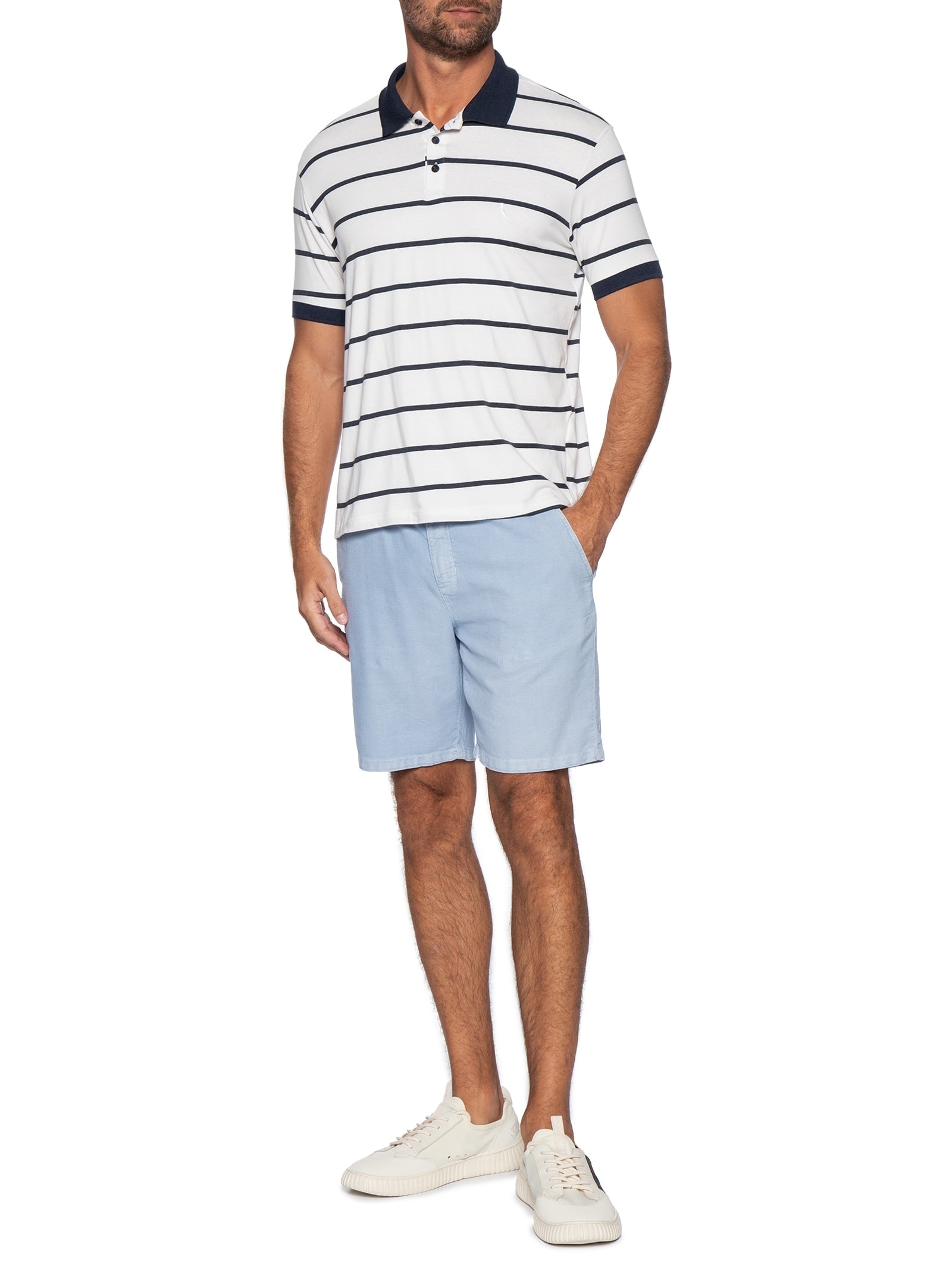 Polo Masculina Meia Malha Fio Tinto Azul Reserva