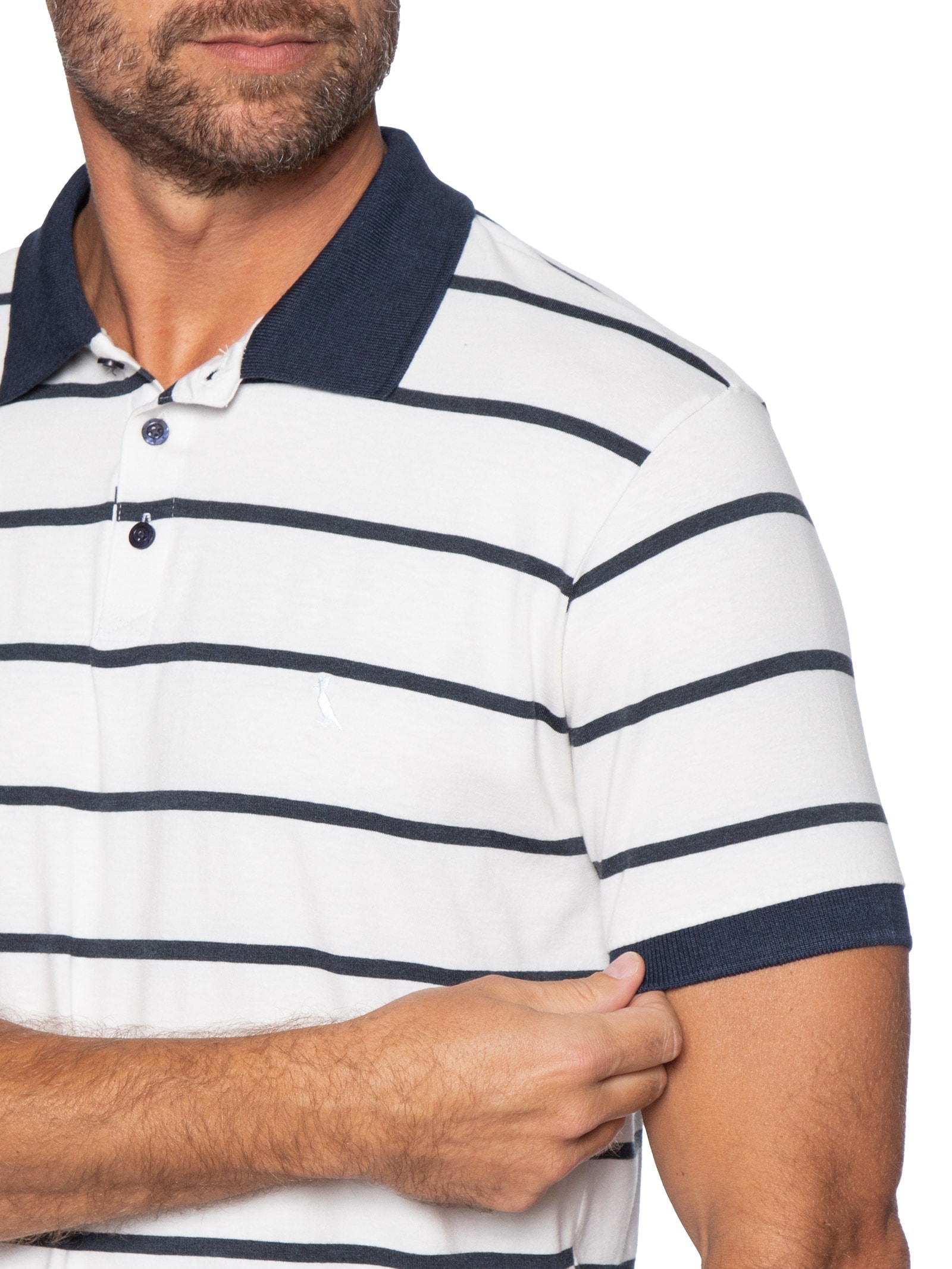 Polo Masculina Meia Malha Fio Tinto Azul Reserva
