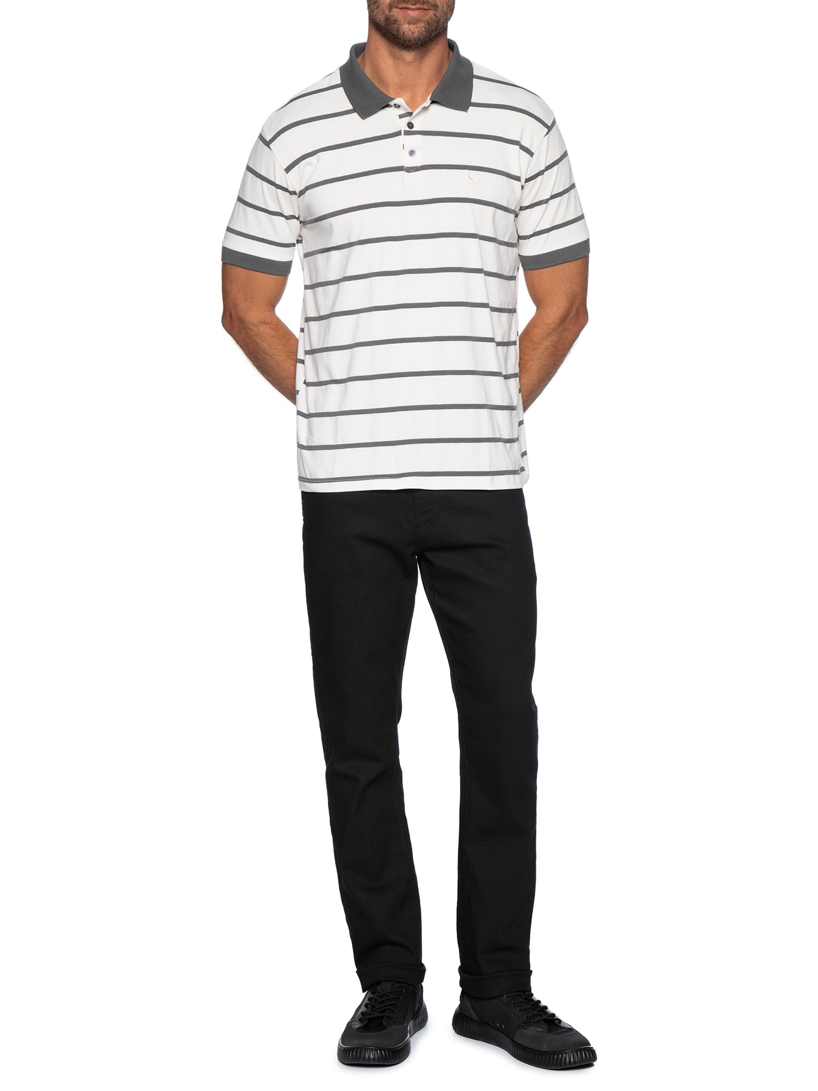 Polo Masculina Meia Malha Fio Tinto Cinza Reserva