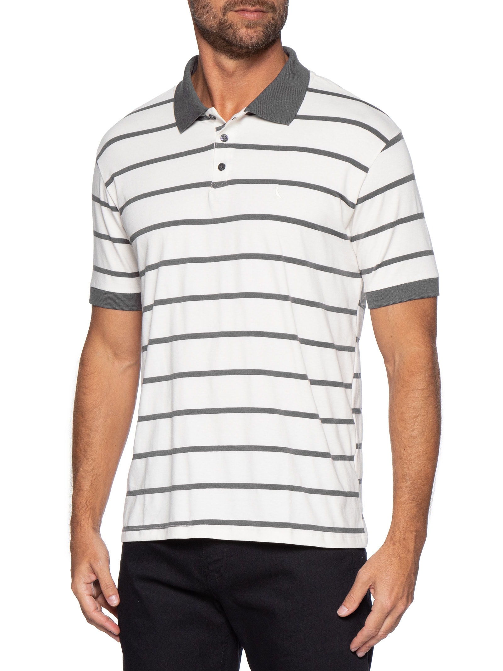 Polo Masculina Meia Malha Fio Tinto – Cinza Reserva