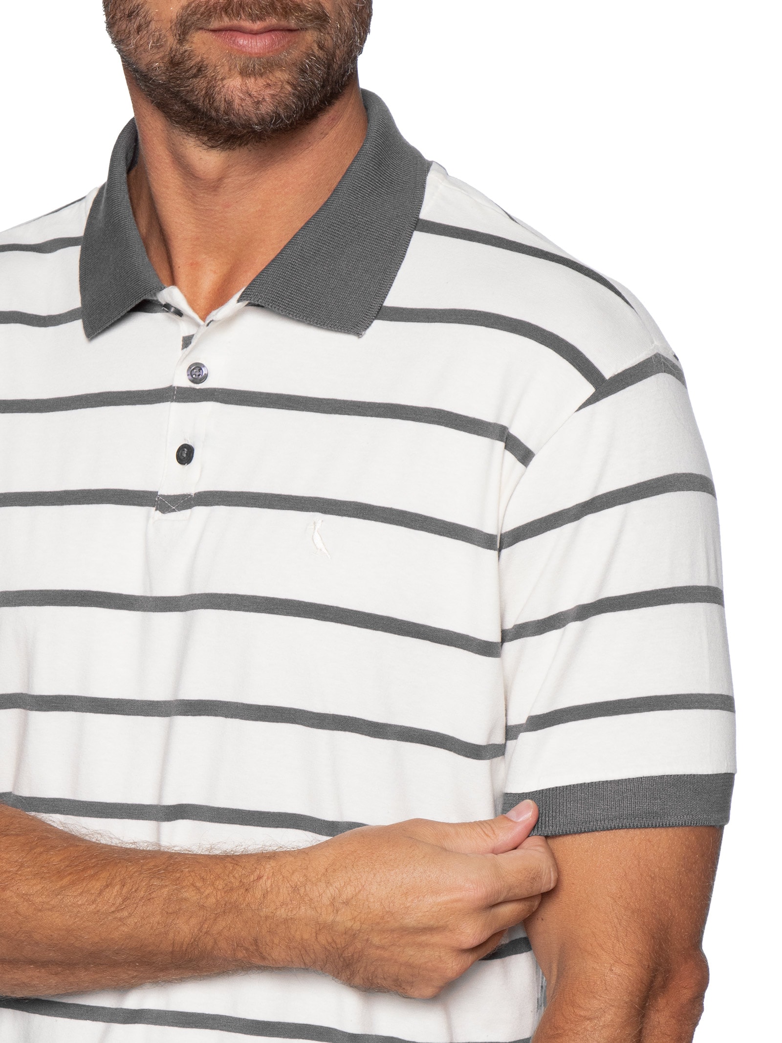 Polo Masculina Meia Malha Fio Tinto – Cinza Reserva